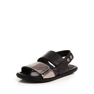 A7EIJE Womens Black Metallic Flora Round Toe Buckle Leather Slingback Sandal 6